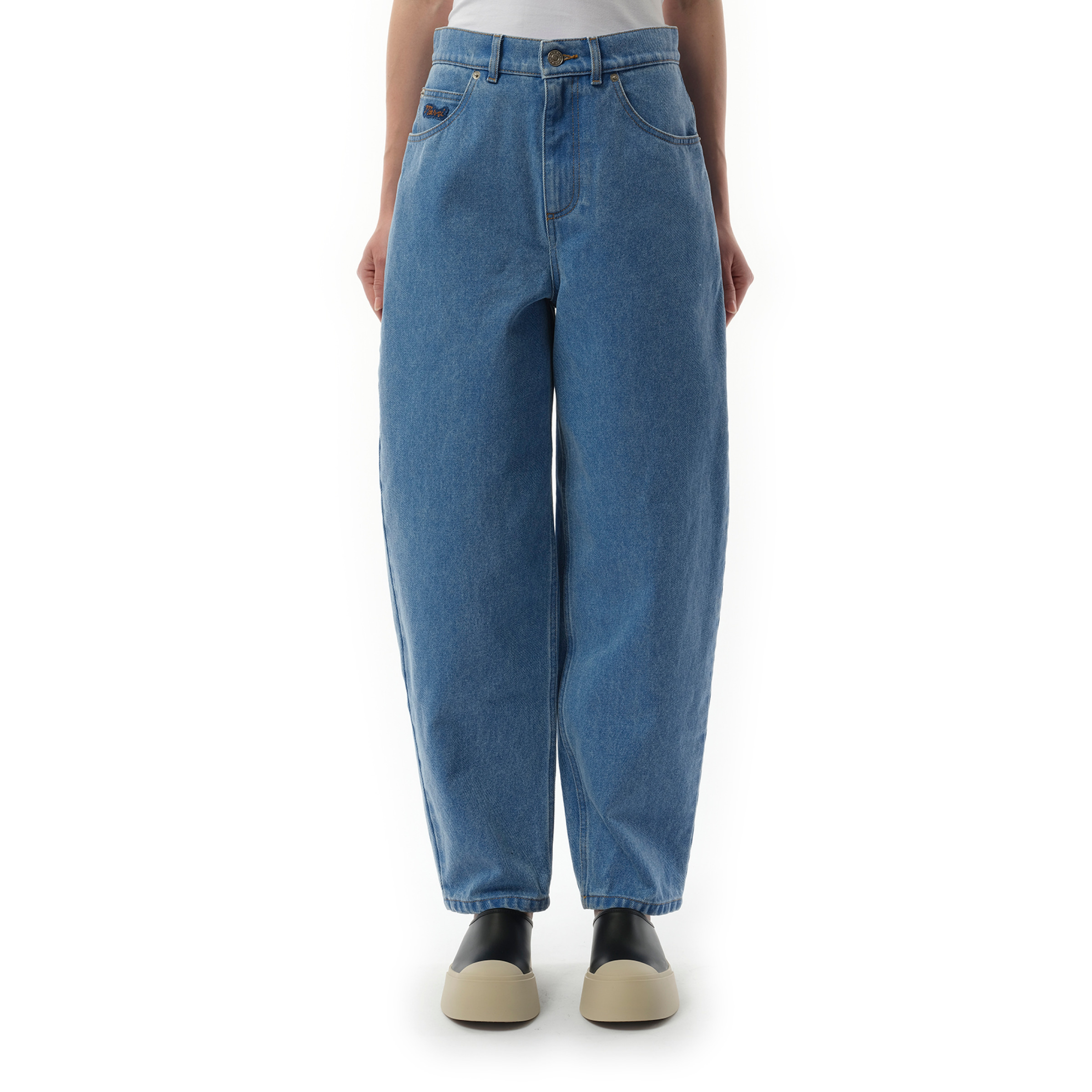 Bleach Coated Cropped Jeans in Cobalt - 1