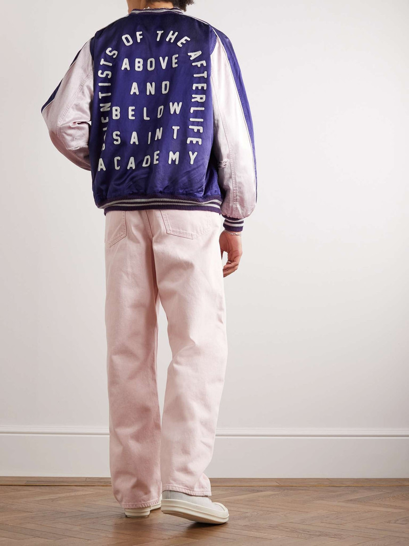 SAINT M×××××× Distressed Appliquéd Cotton-Blend Satin Bomber Jacket outlook