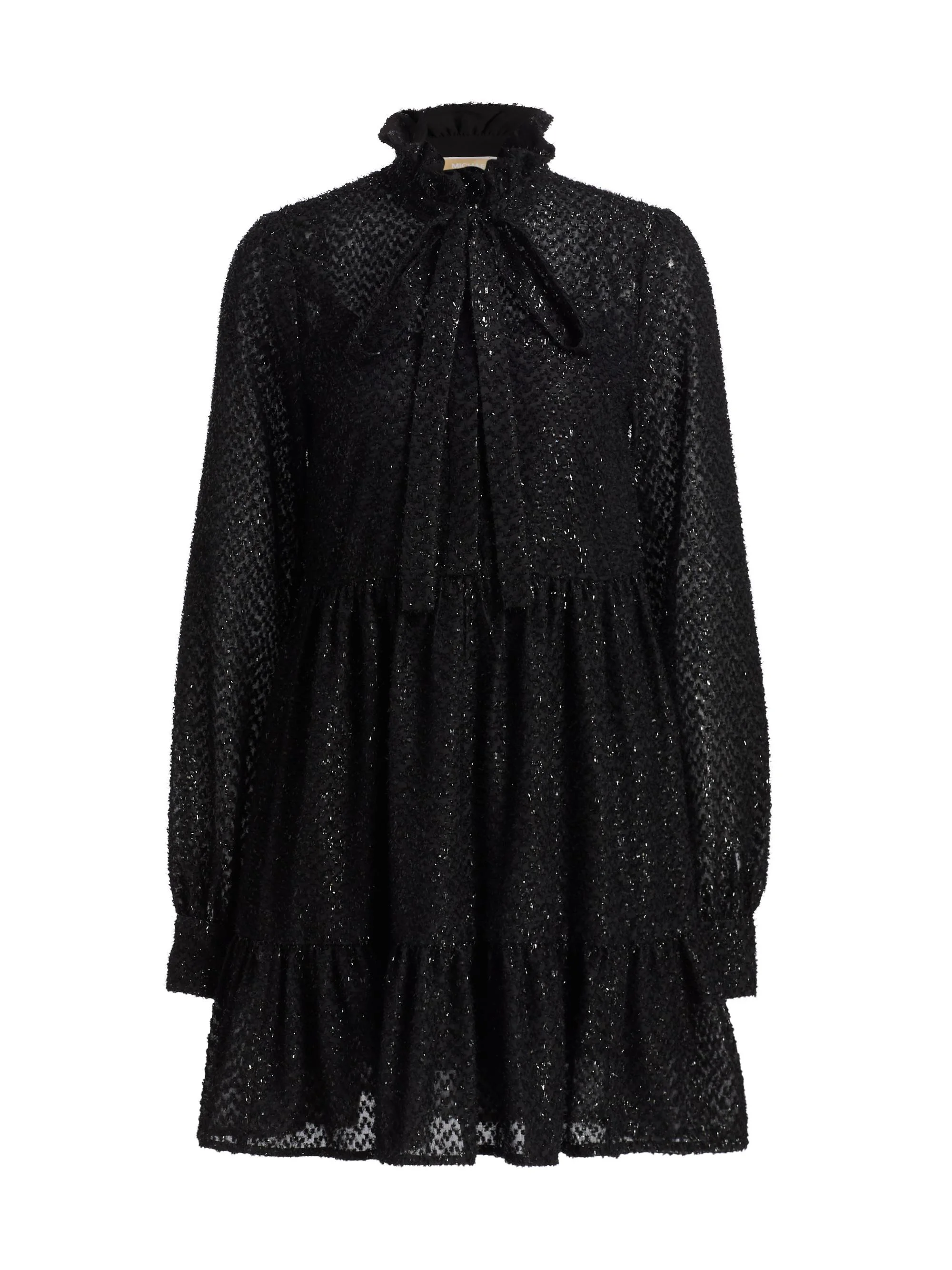 Women's Tie-Neck Long-Sleeve Minidress - Black - 1
