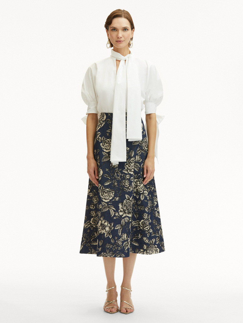 Oscar de la Renta ROSE PRINTED DENIM SKIRT outlook