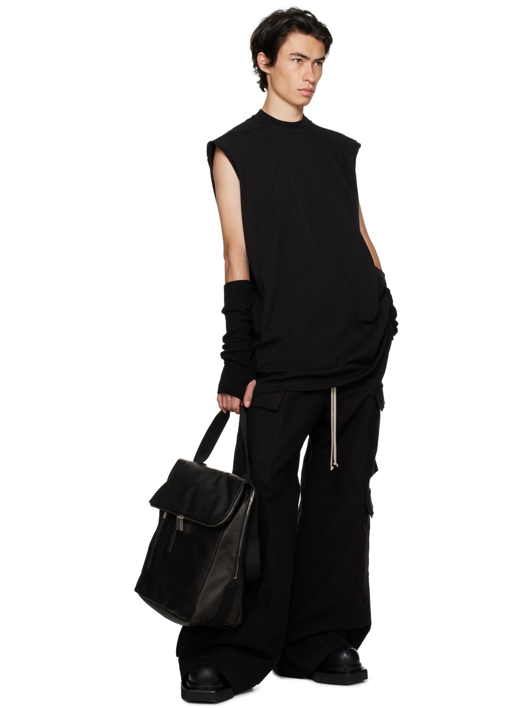 Black Leather Cargo Backpack - 4