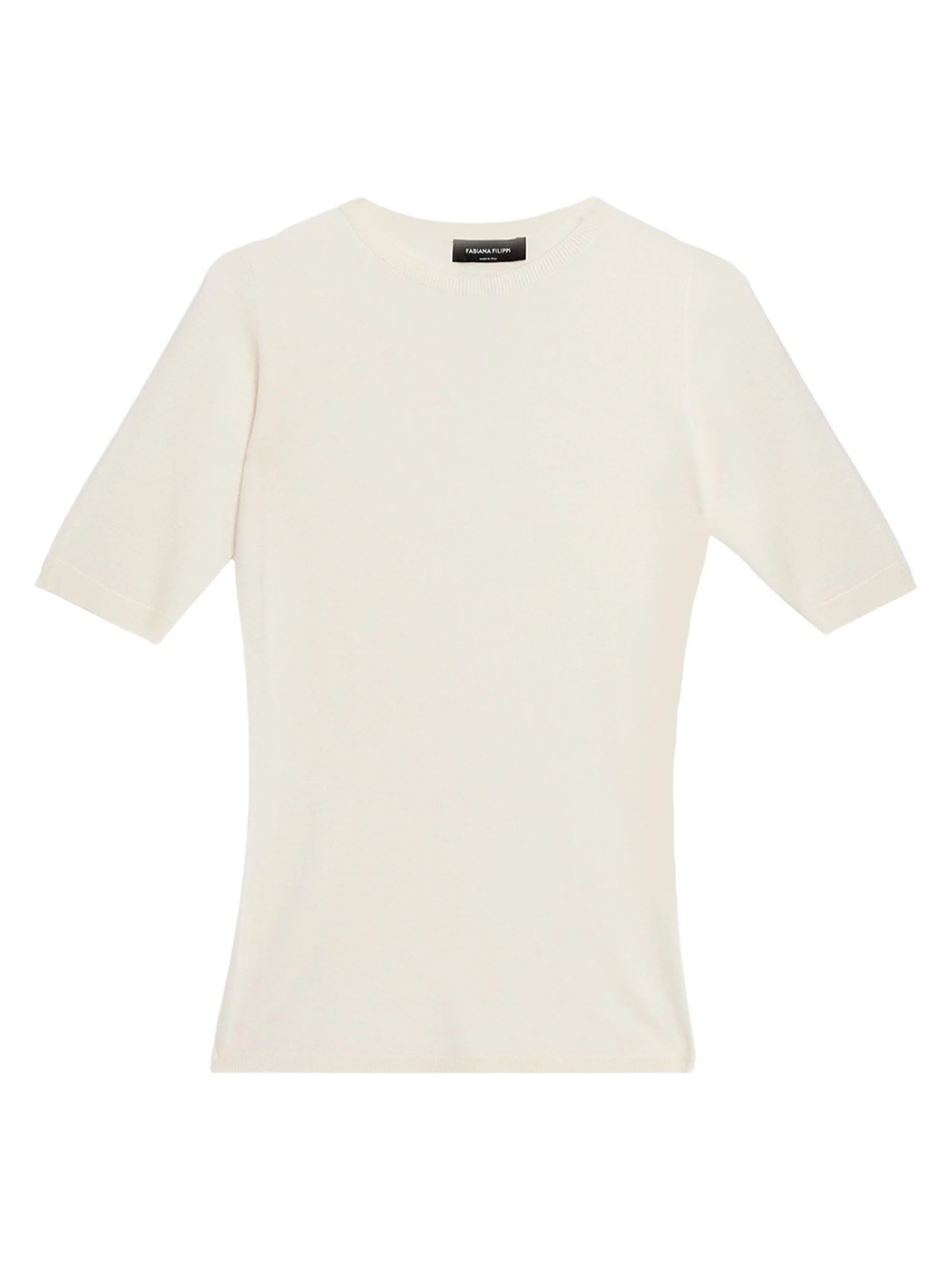 Women's Cashmere-Silk Short-Sleeve Crewneck Sweater - Rafia - 1