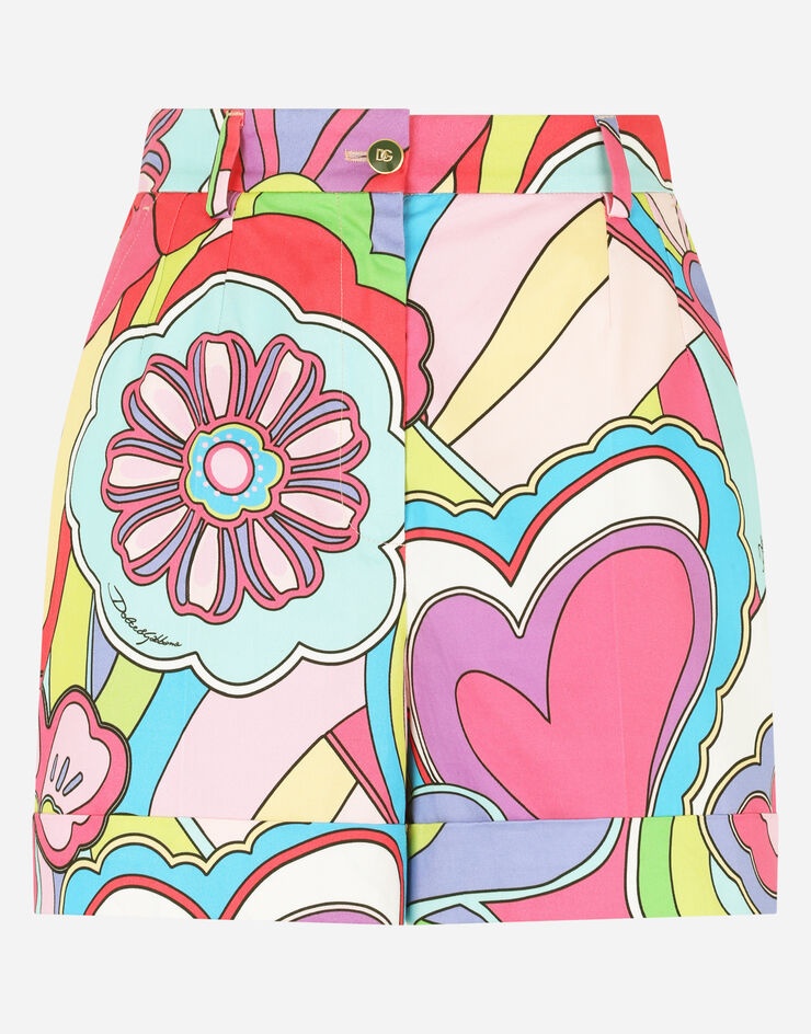 Drill shorts with floral and heart print - 3