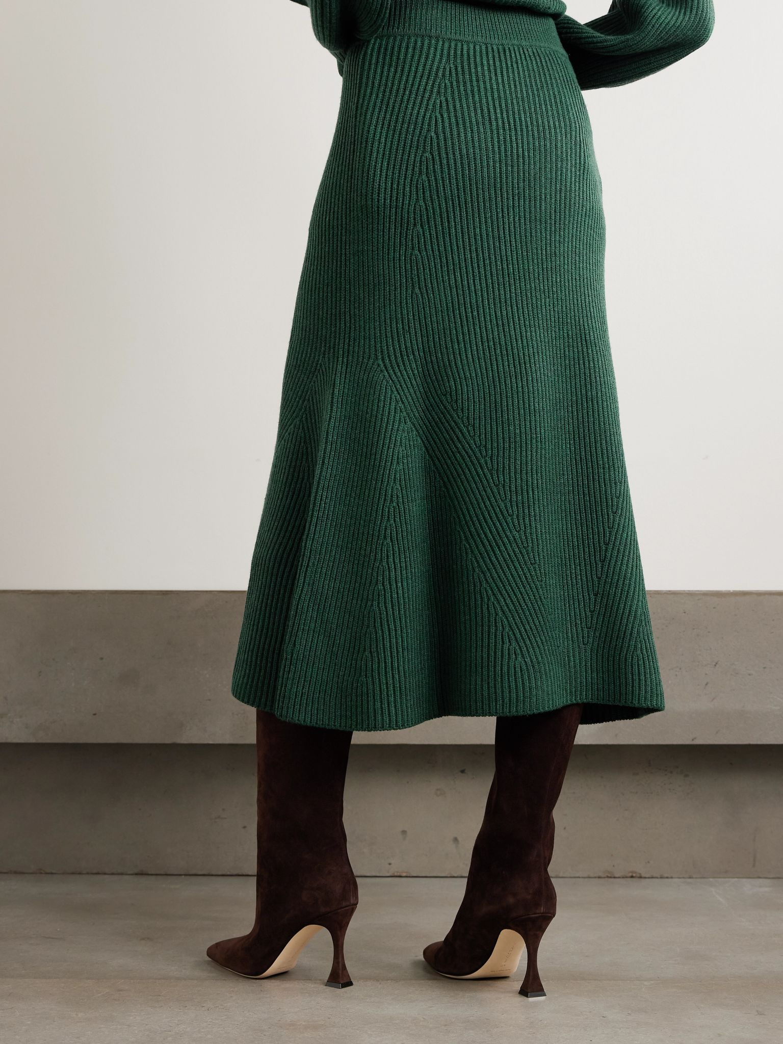Ribbed wool midi skirt Green - 3