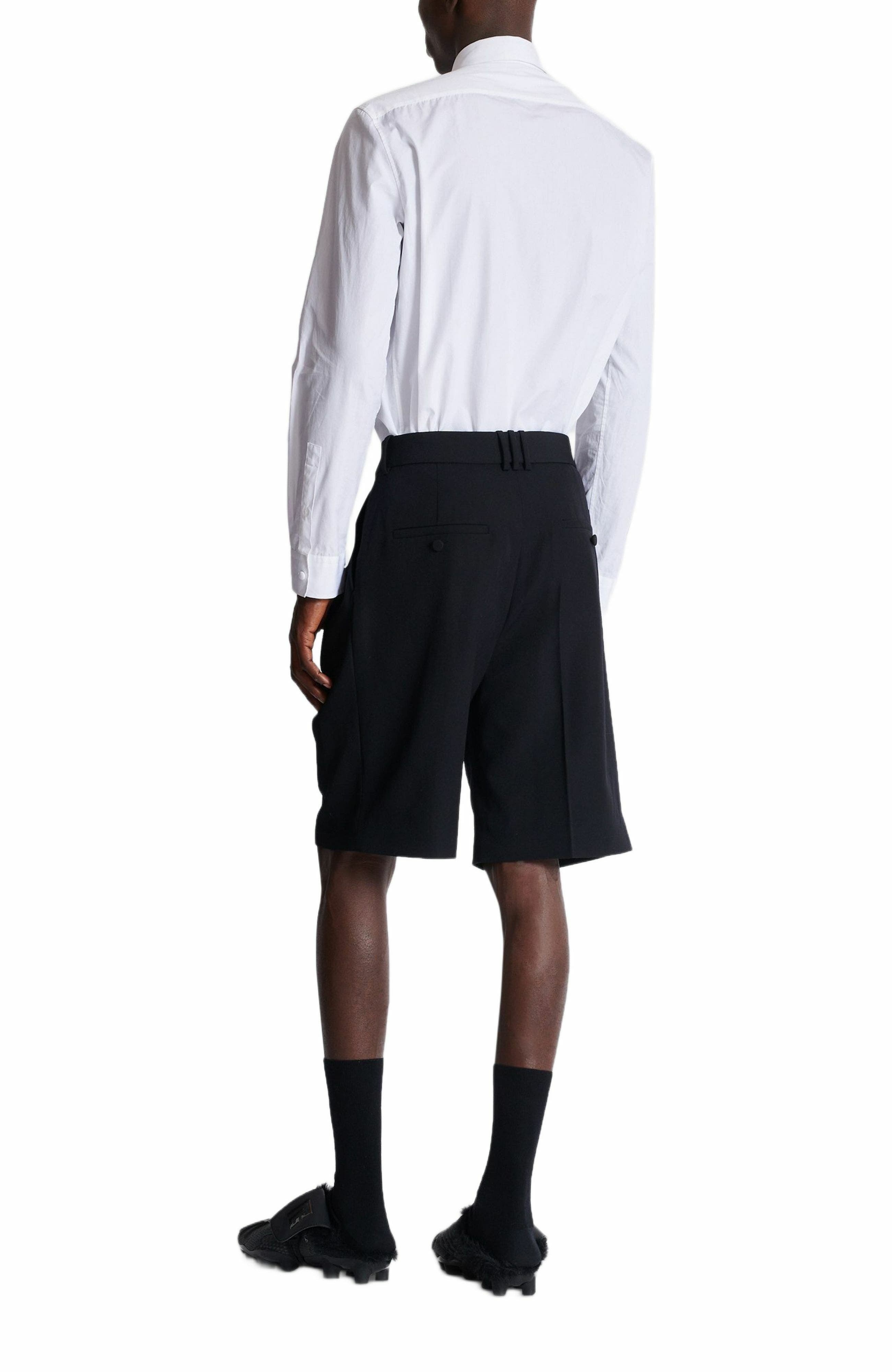 Balmain Grain de poudre pleated Bermuda shorts in Black at Nordstrom - 4