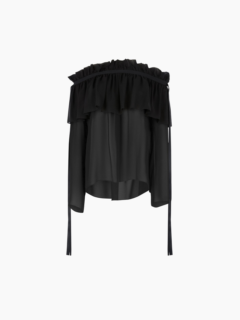 Black Boat Neck Silk Top With Bow Details 5