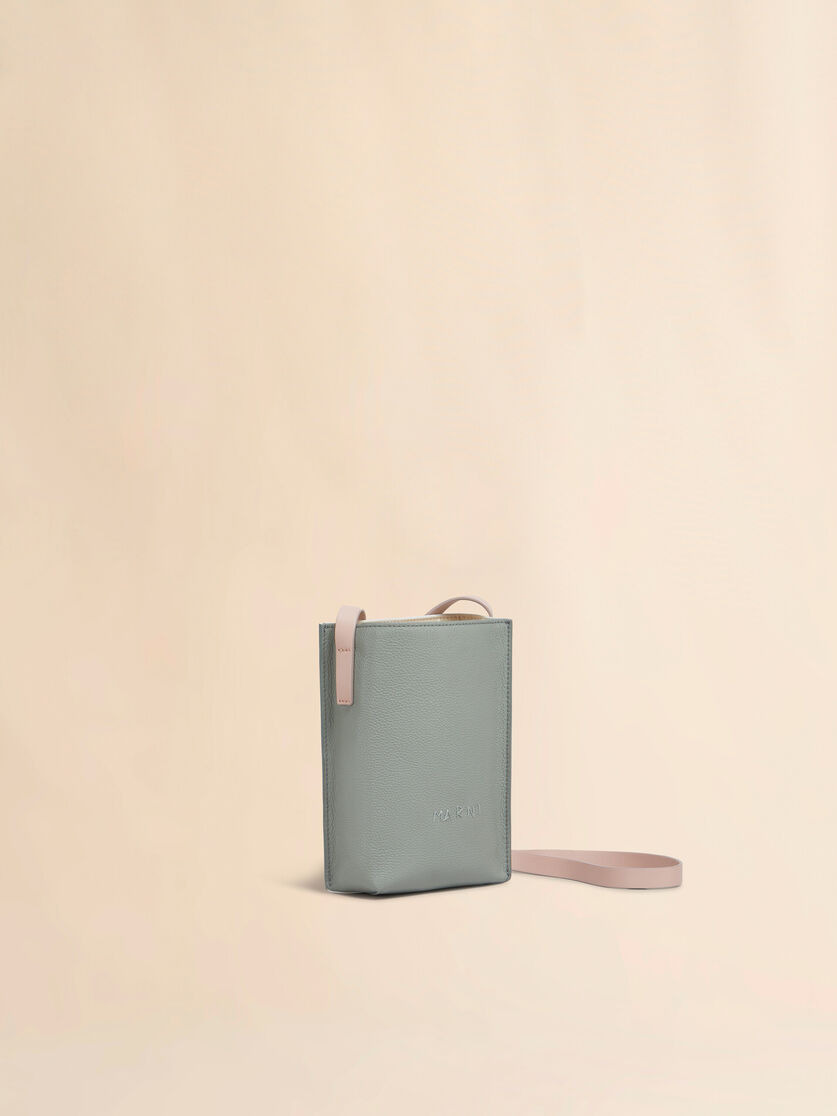 GREY AND WHITE LEATHER MUSEO NANO BAG WITH MARNI SYMBOL EMBROIDERY - 3