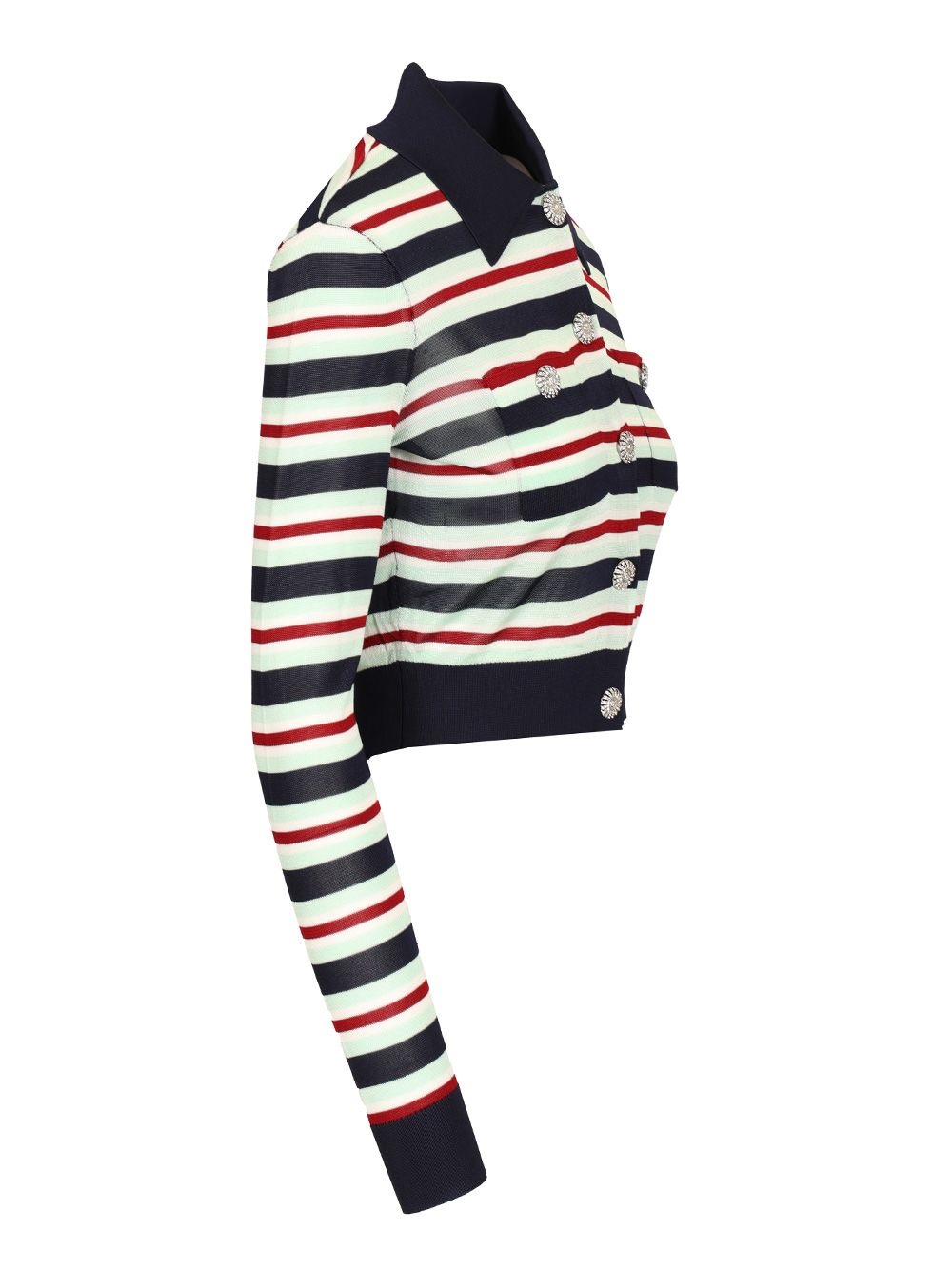 Navy Striped Viscose Knit Top Tops Blue - 3
