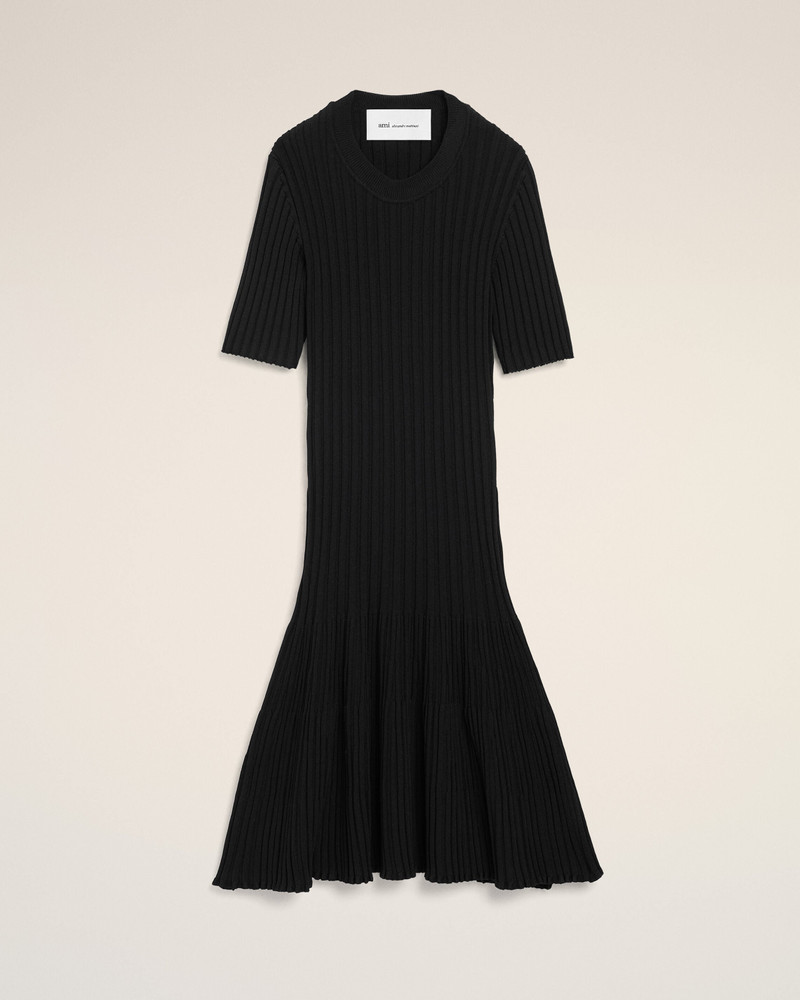 BLACK KNIT MINI GODET DRESS 1