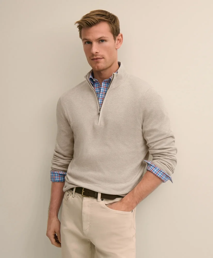 Supima® Cotton Pique Quarter-Zip Sweater - 1