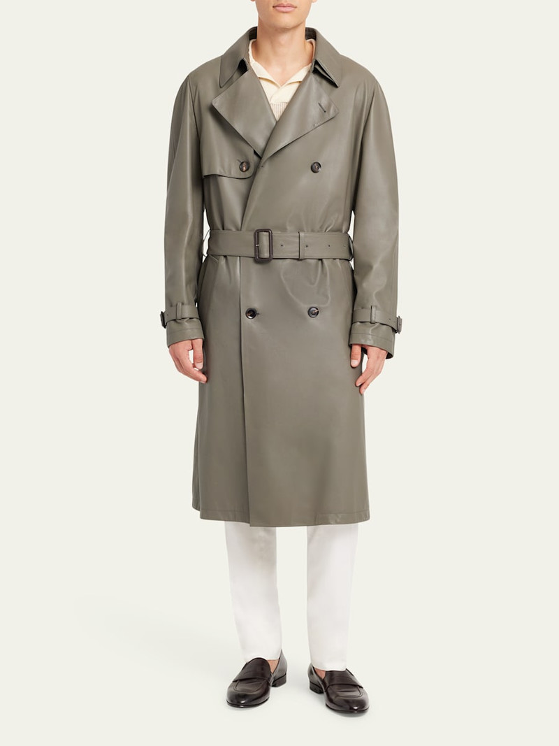 Brioni Men's Loden Leather Trench Coat outlook