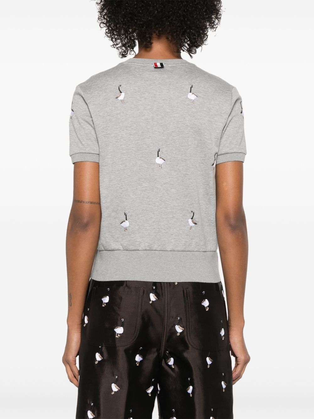 geese-embroidered cotton T-shirt - 4