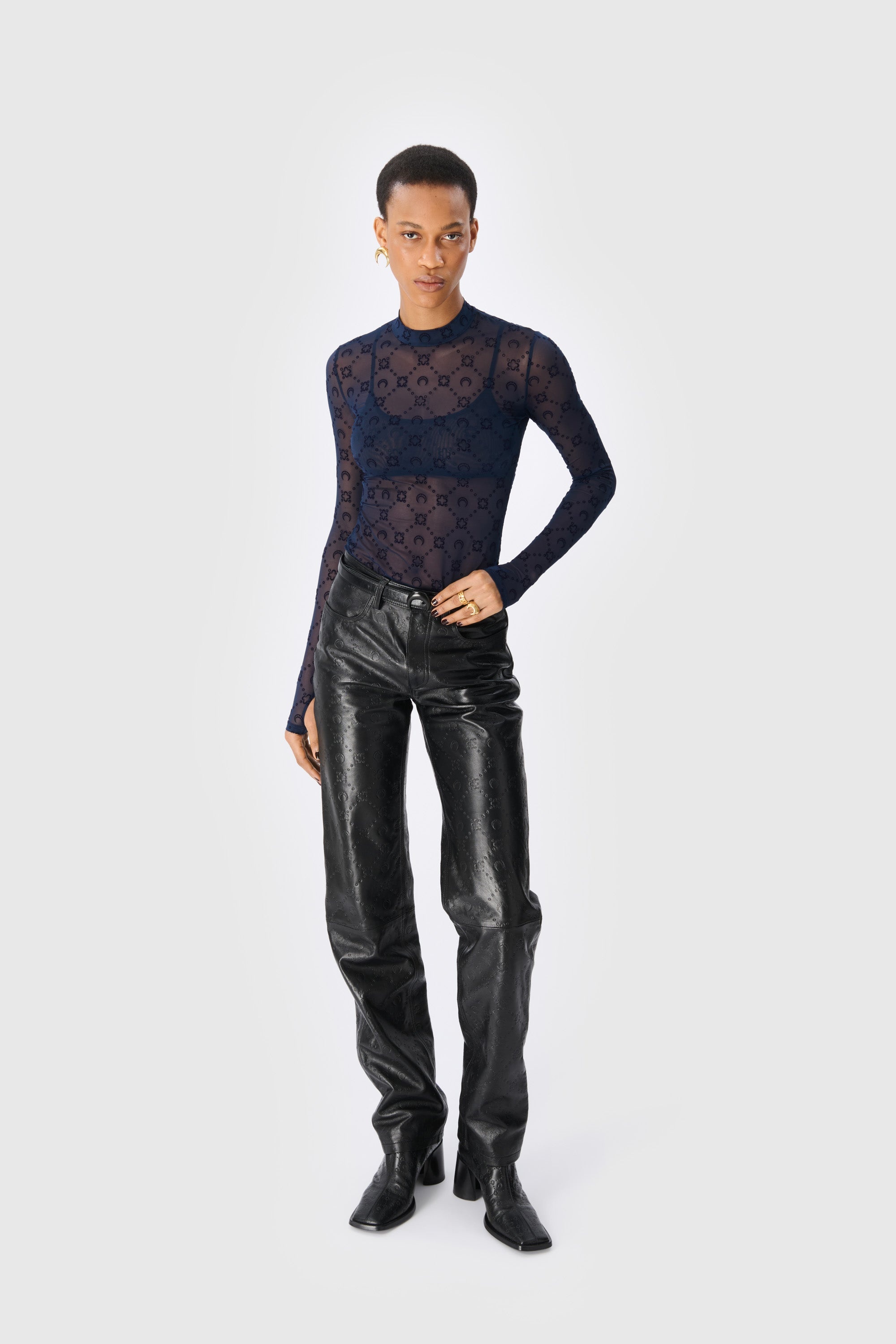 Marine Serre Moonogram Mesh Flock Second Skin Highneck Top