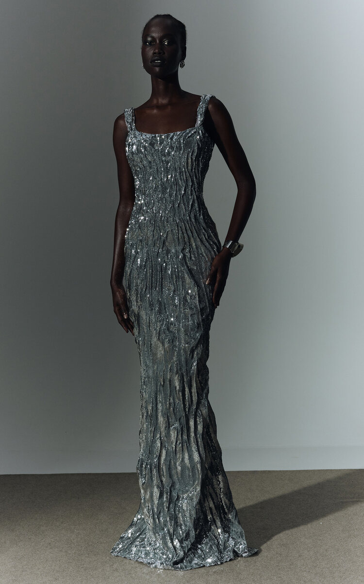 Sequined Crinkled Silk Gown silver - 5