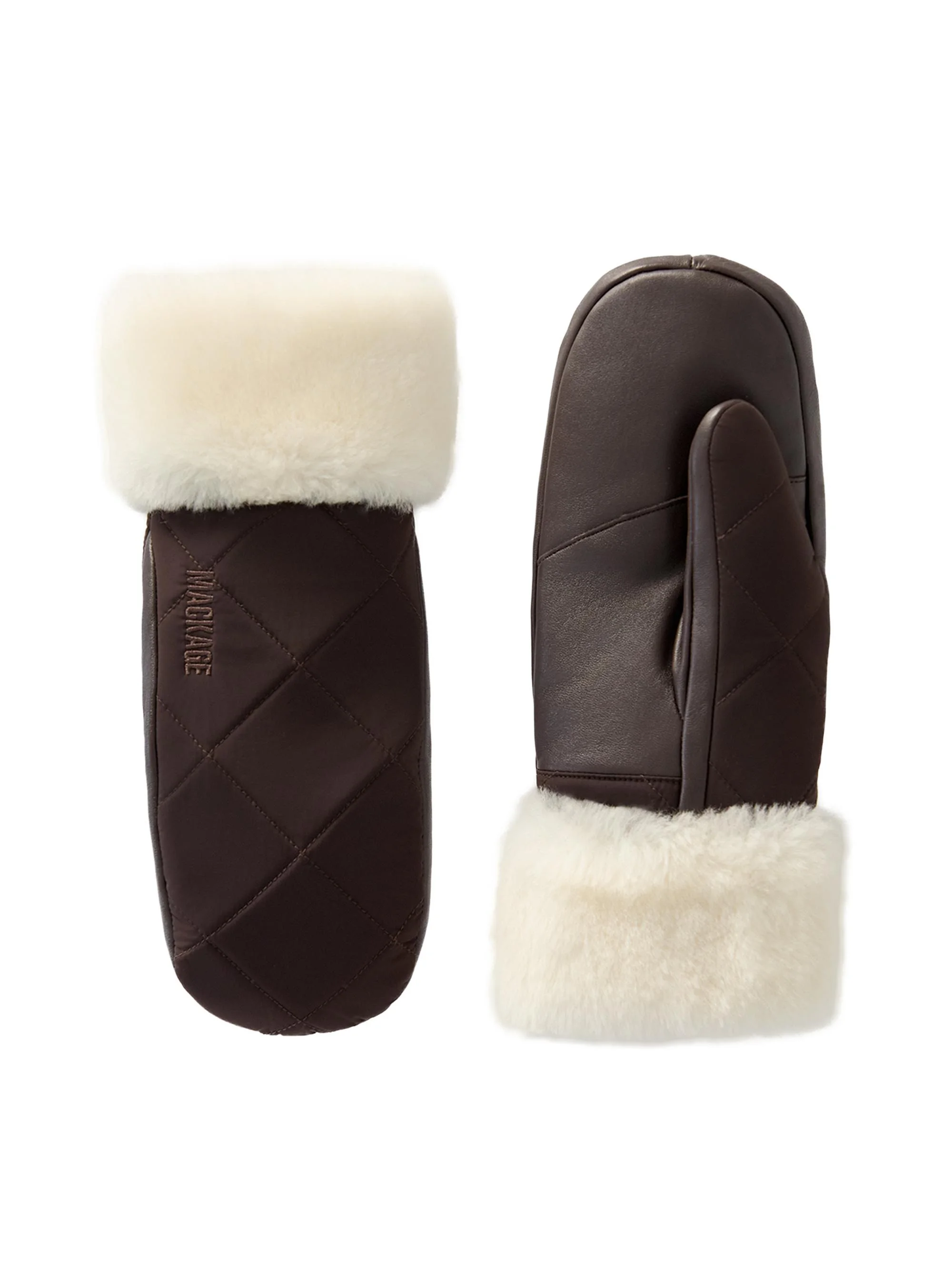 Women's Jazmina Shearling-Trim Quilted Down Mittens - Coffee Natural - 1