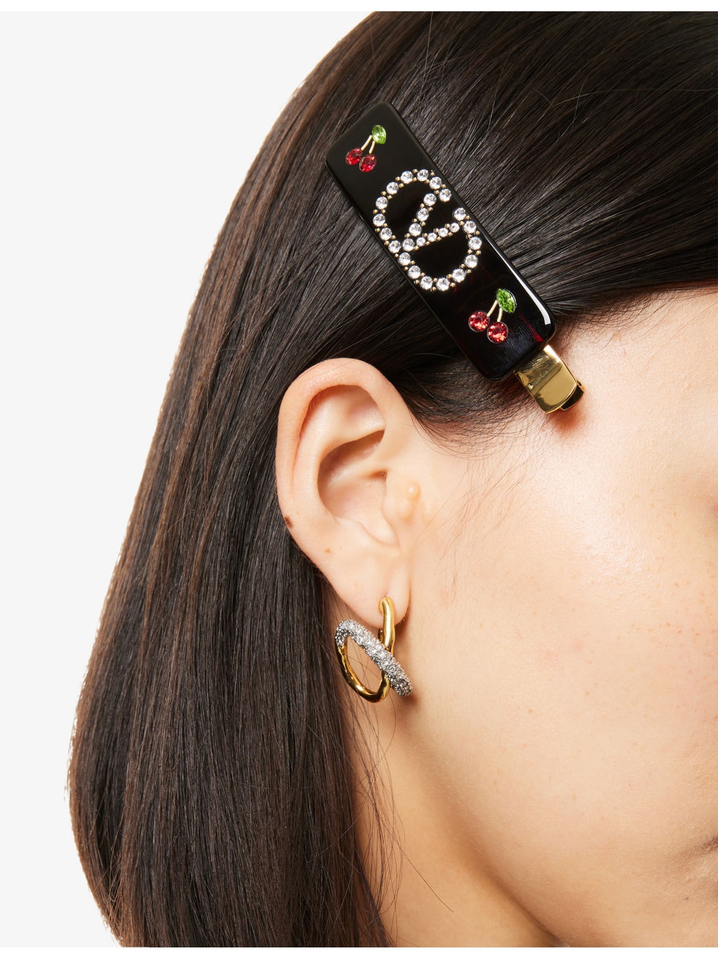 VLogo Signature Resin And Swarovski Crystal Hair Clip - 6