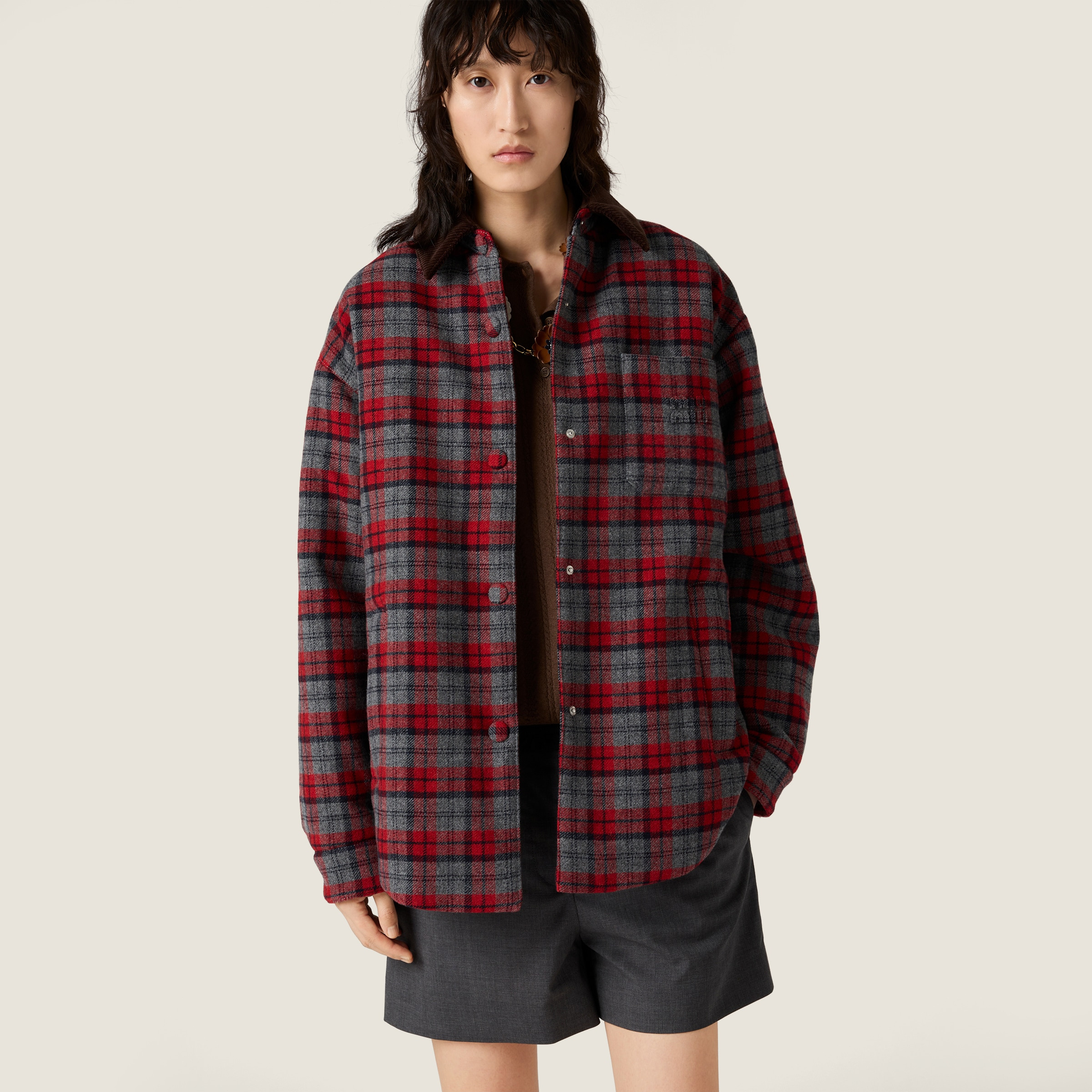 Medium-weight plaid check down jacket - 5