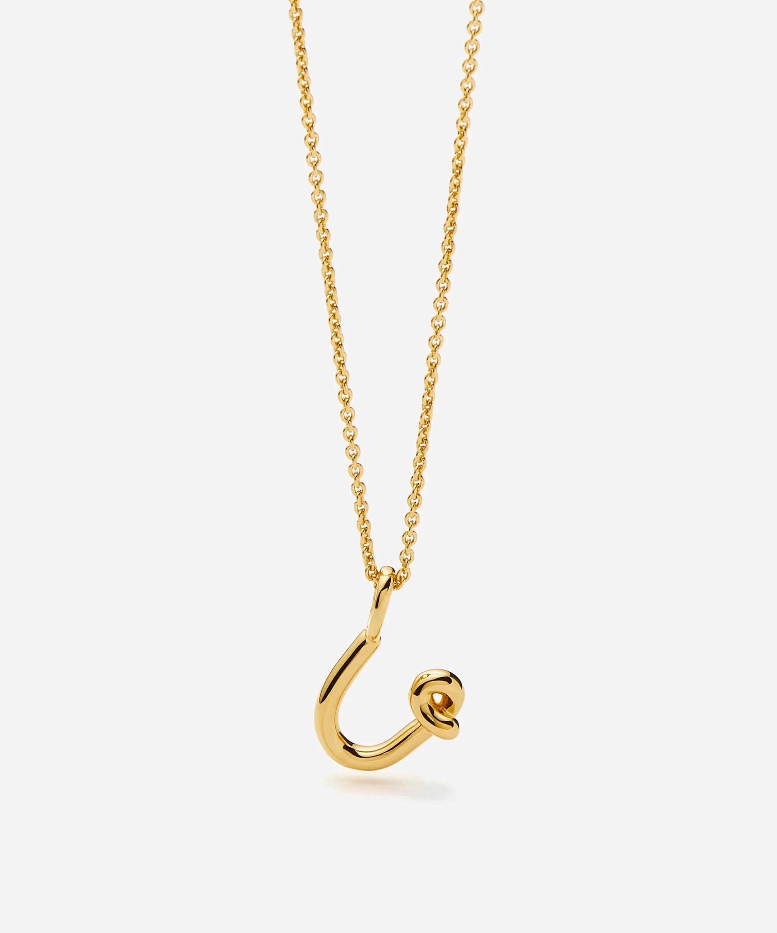 18ct Gold-Plated Vermeil Silver Curly Molten Mini U Initial Pendant Necklace - 1