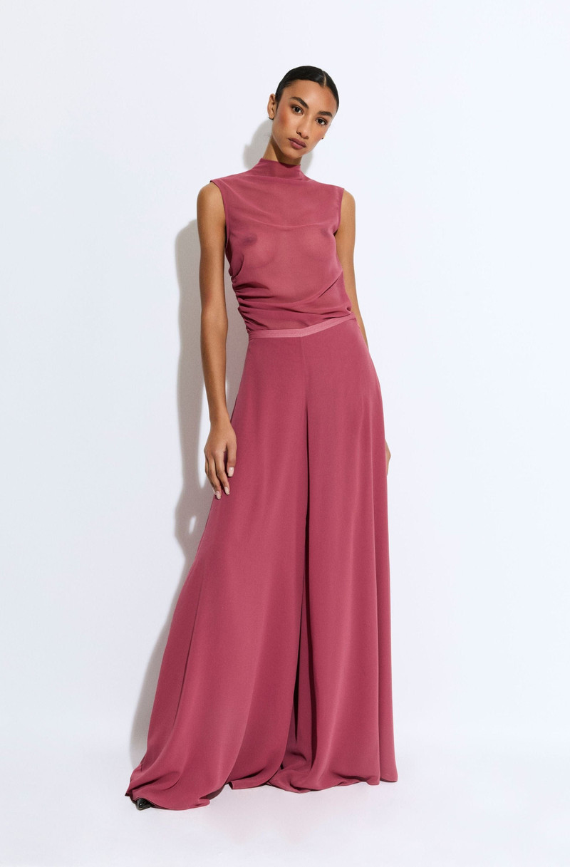 LAPOINTE Lightweight Georgette Wide Leg Pant With Pockets outlook