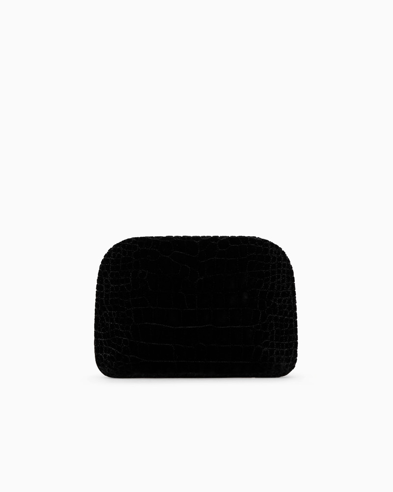 La Prima croc-quilted velvet clutch bag 3