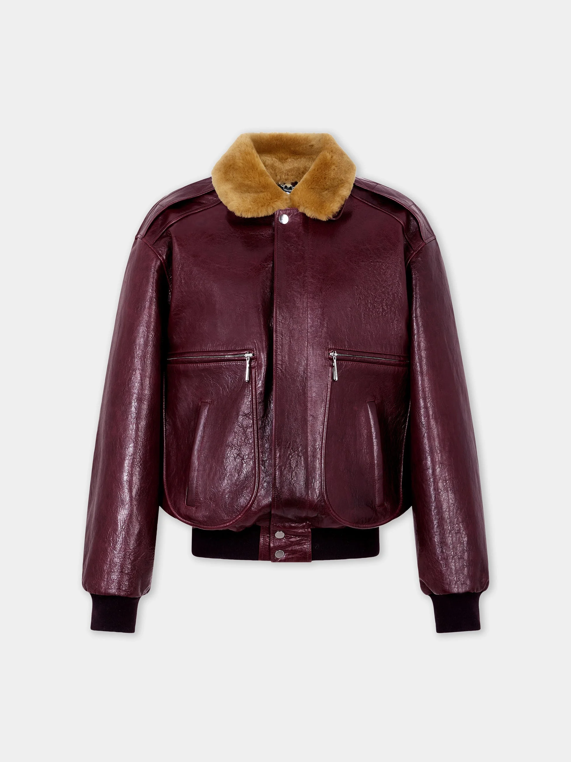 BOMBER JACKET IN BURGUNDY TEXTURED LEATHER - 1