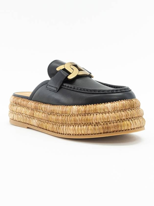 Kate Logo Leather Raffia Bloafer Black - 3