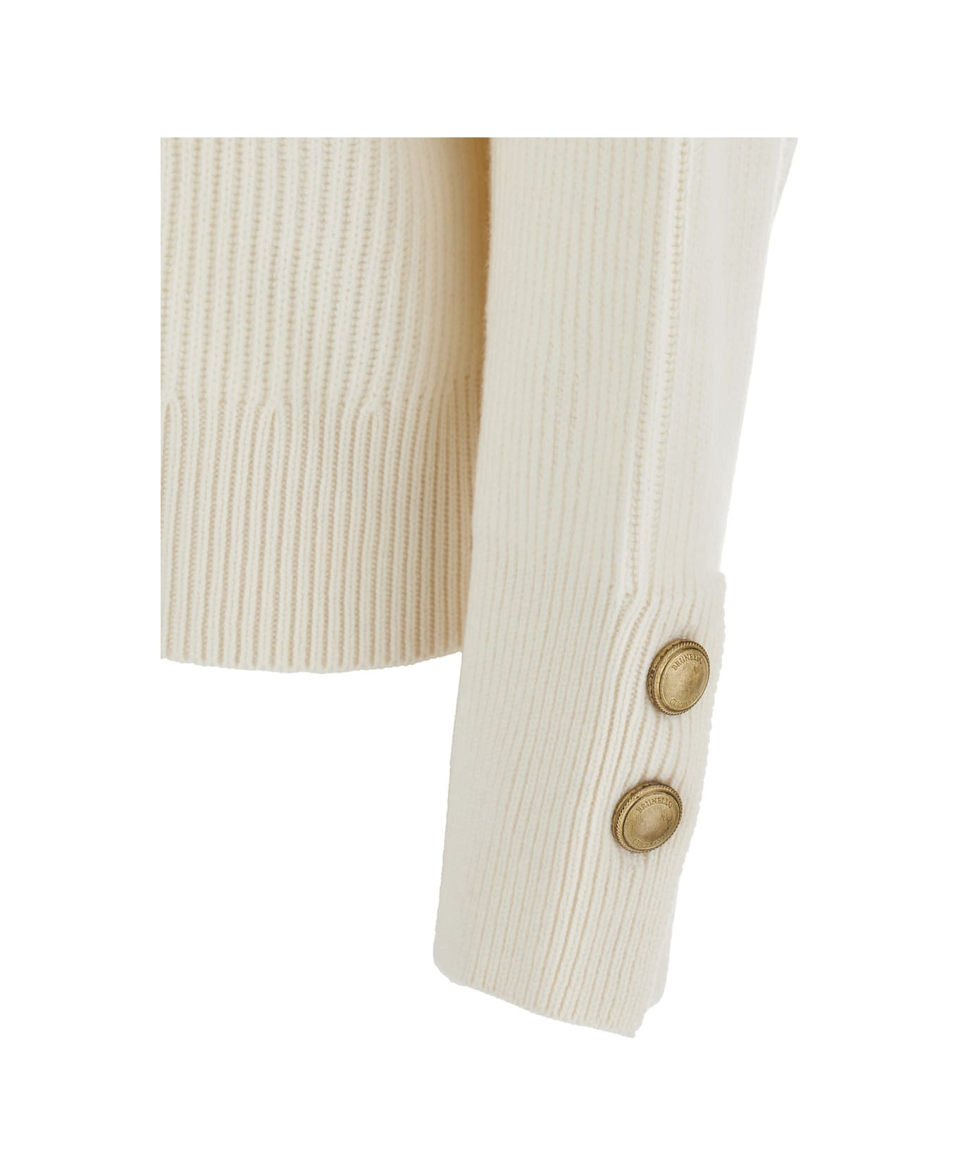 White Ribbed Knit Sweater With V Neck In Wool And Cashmere Blend Woman - 3