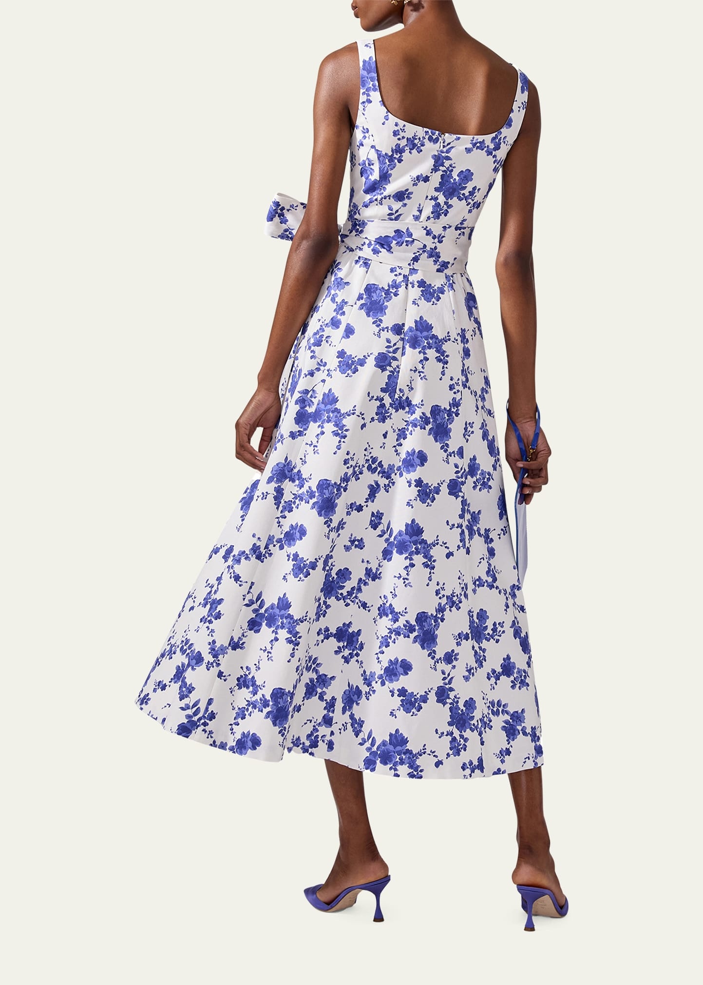 Floral Scoop Neck Midi Dress with Sash - 3
