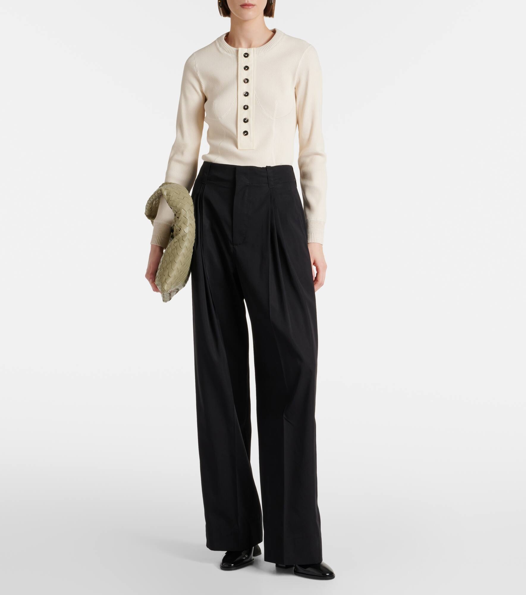 Mid-rise cotton and silk wide-leg pants - 2