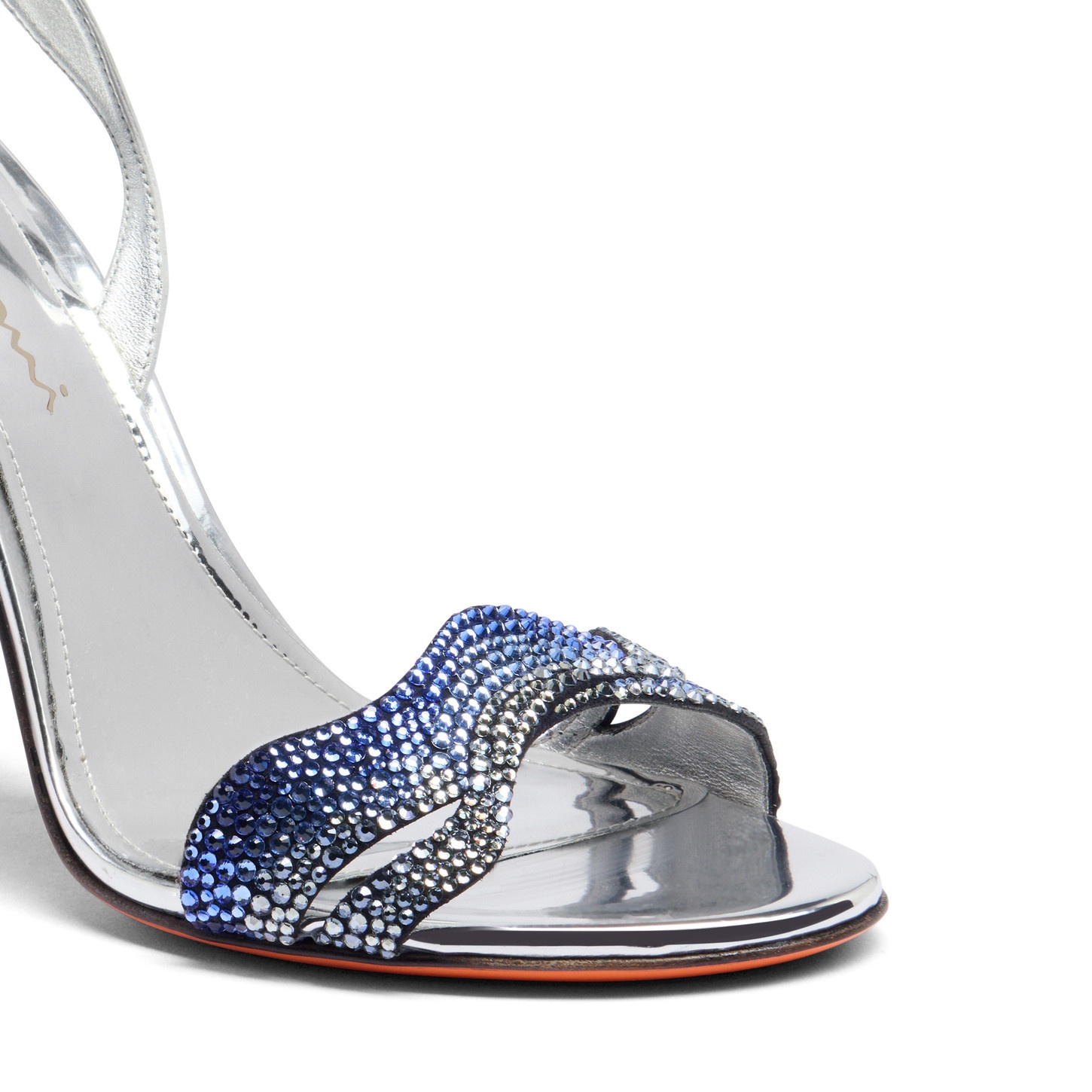 Women's silver laminated leather and crystals high-heel sandal - 6