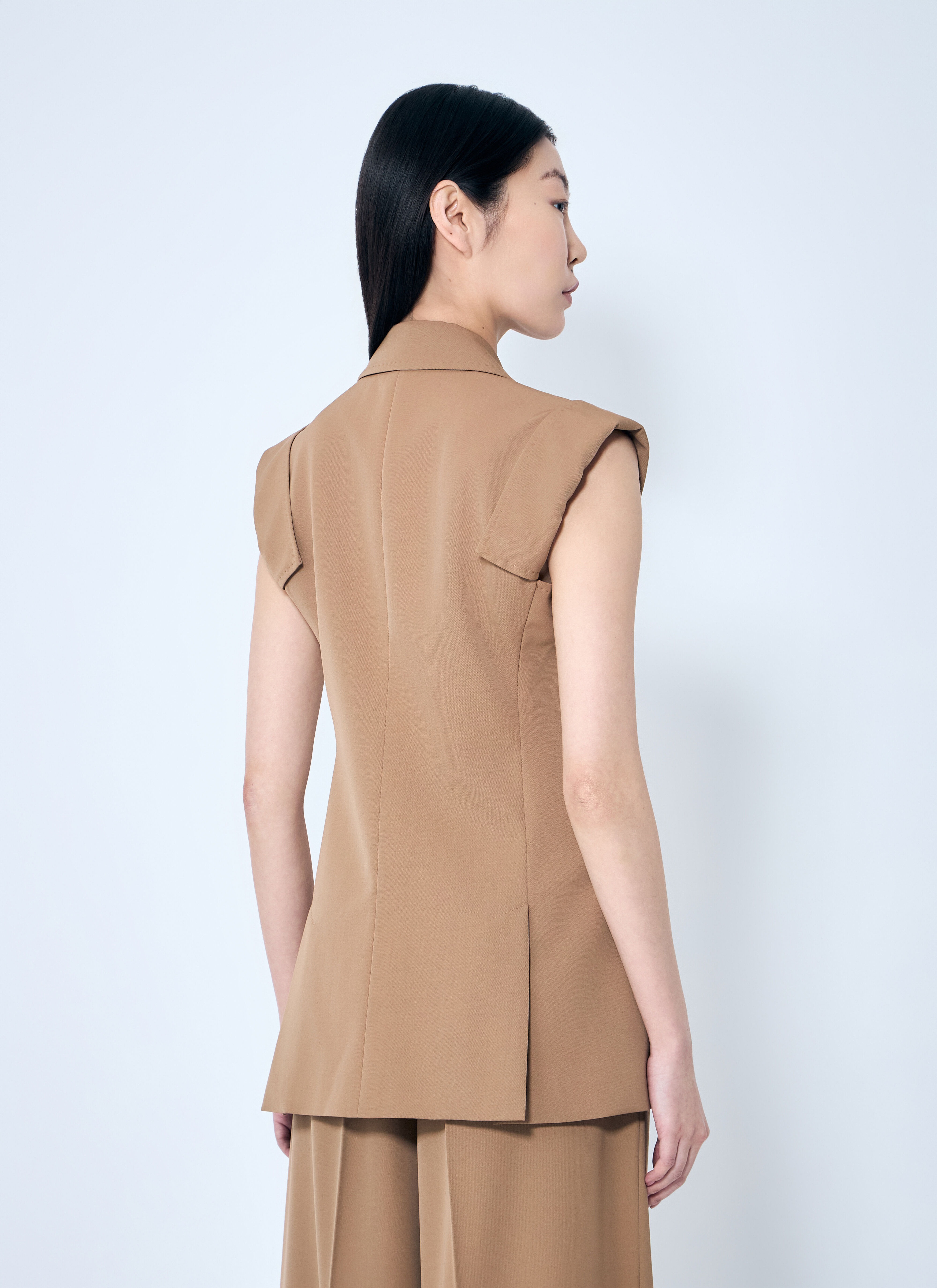 Sleeveless Gabardine Jacket - 4