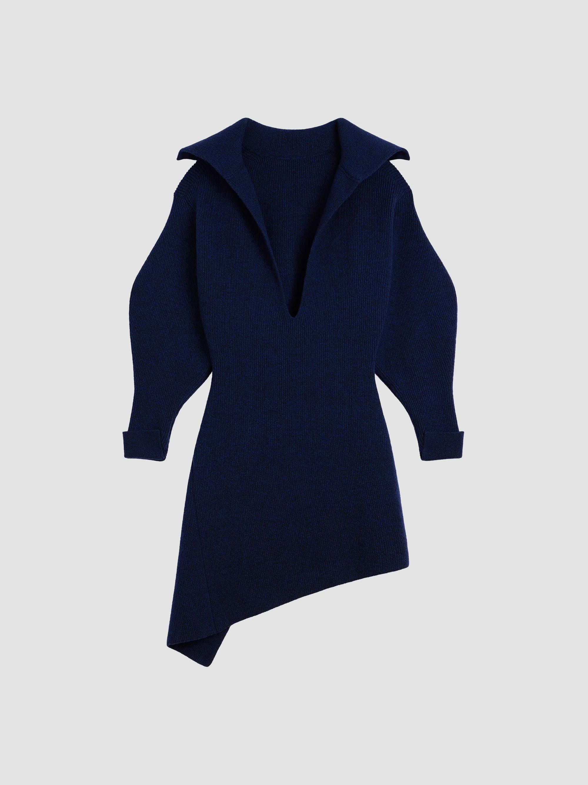 Women's Slashed Mini Dress in Wool and Cashmere - Cobalt Blue - 1