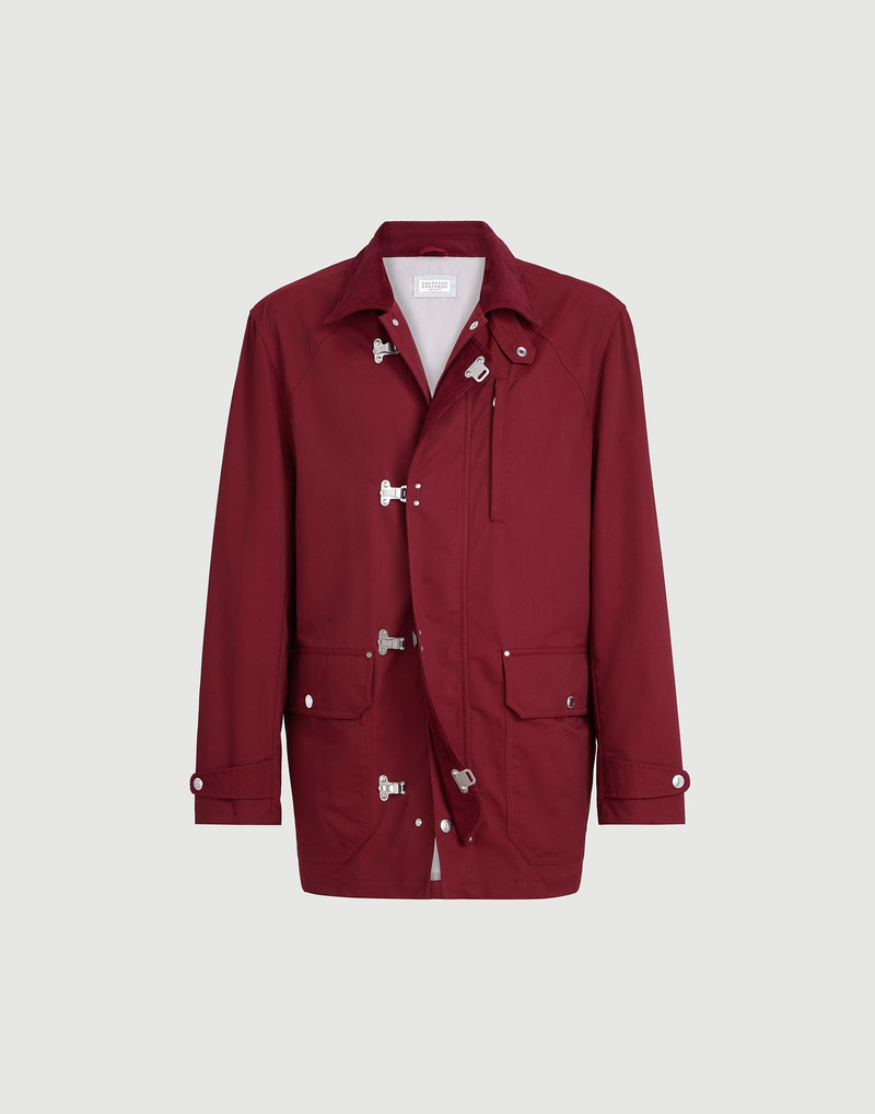 Water-resistant techno cotton gabardine outerwear jacket with hook fastening 1