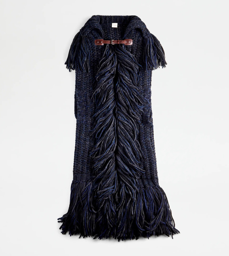 CAPE MOULINÉ WITH FRINGES - BLUE 1