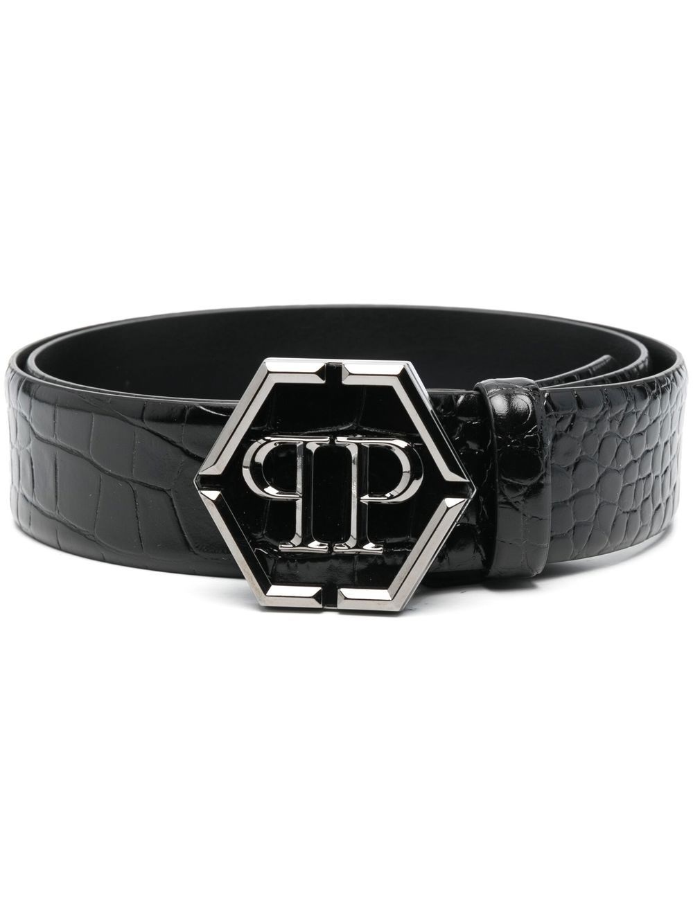 hexagon logo-buckle leather belt - 1
