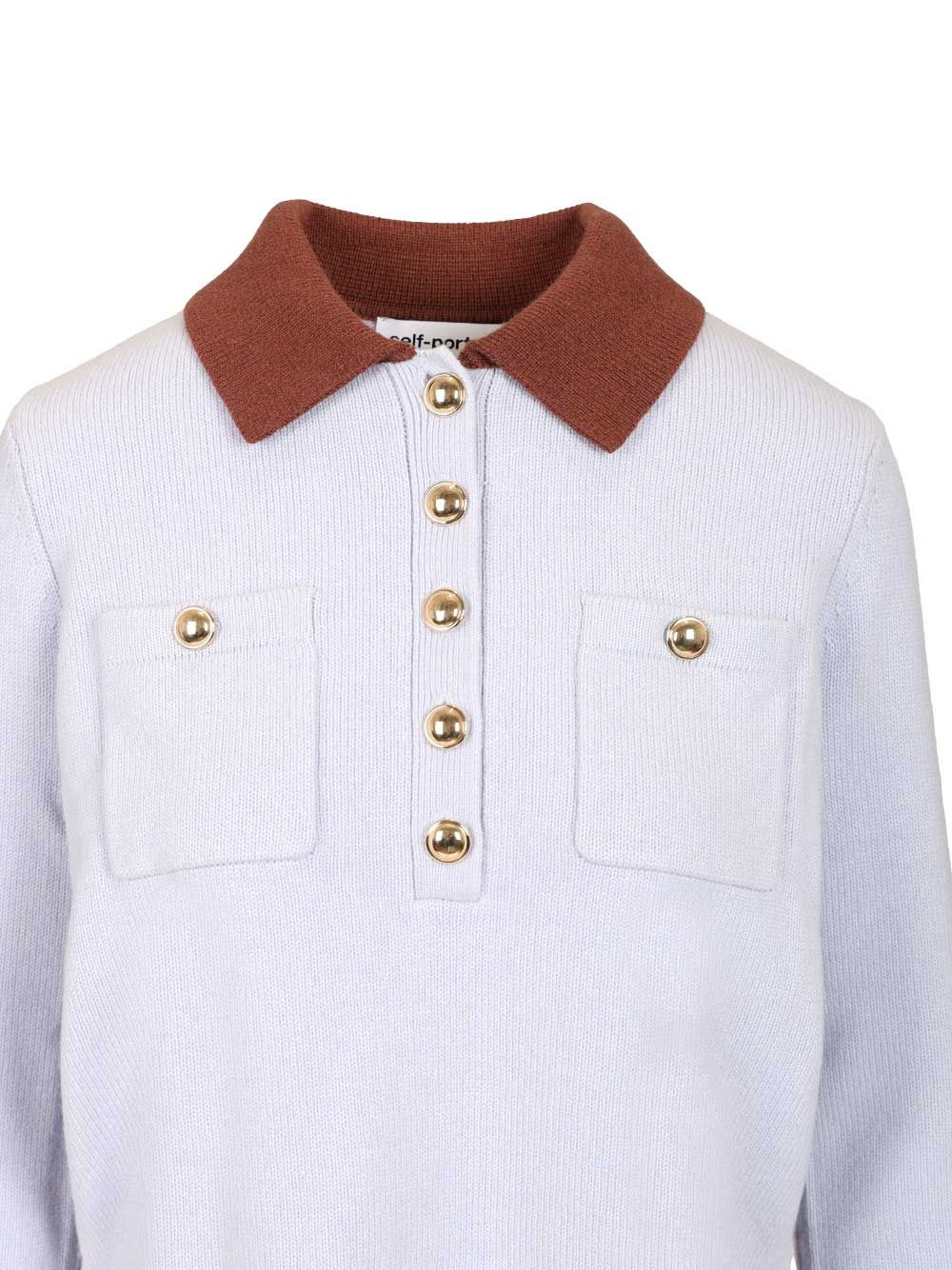 Contrast Collar Jumper Tops Blue - 4