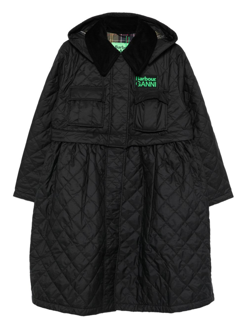 x Ganni quilted hooded coat 1