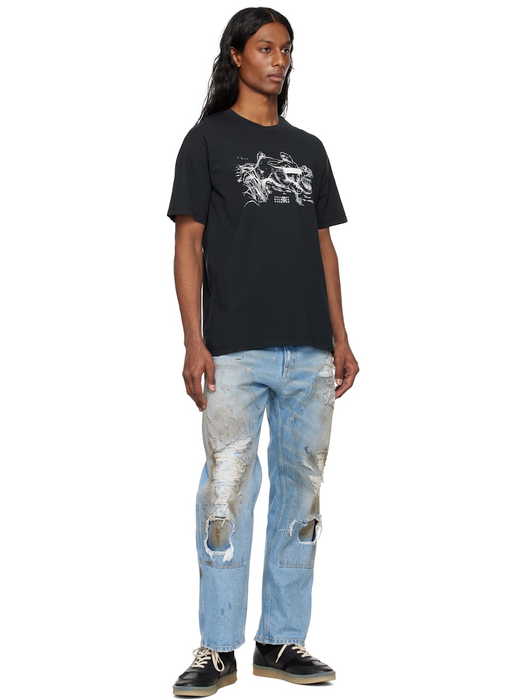 Black 'Suis le lapin blanc' T-shirt - 4