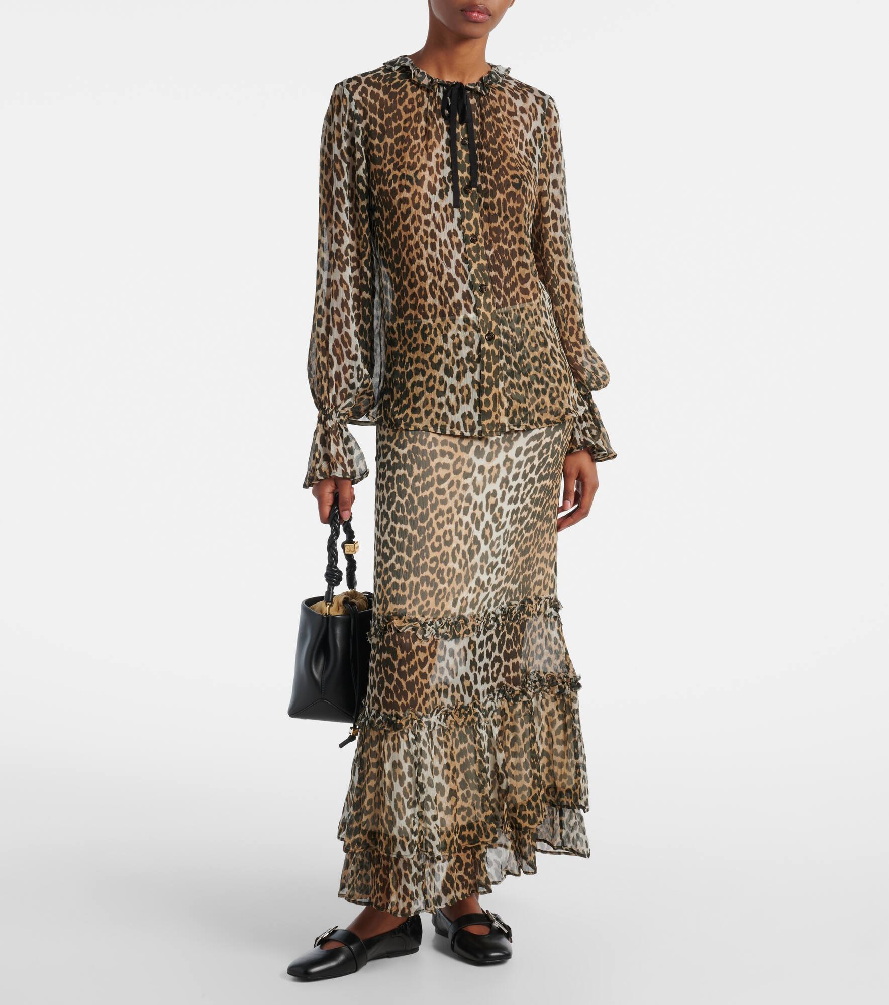 Leopard-print tie-neck chiffon blouse - 2