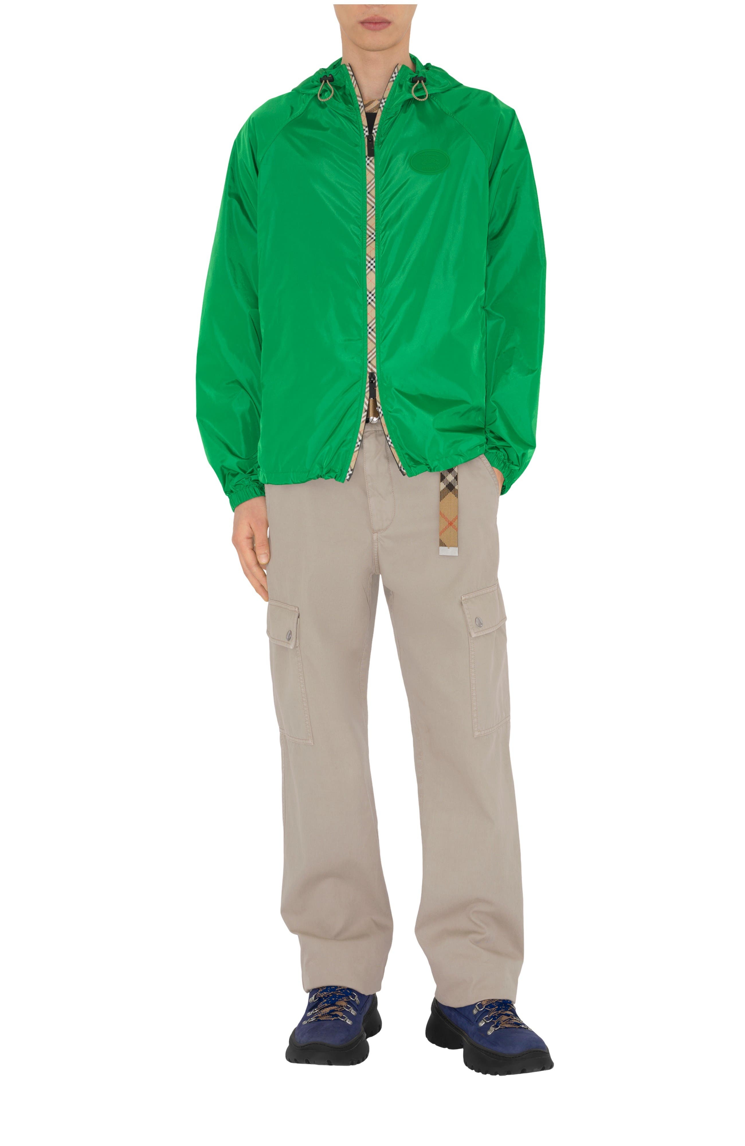 burberry Check Trim Nylon Hooded Jacket in Caterpillar Green at Nordstrom - 1