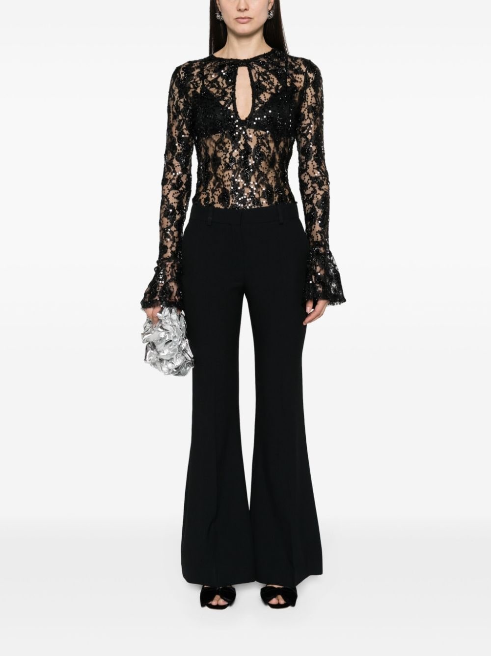 sequinned sheer-lace top - 2