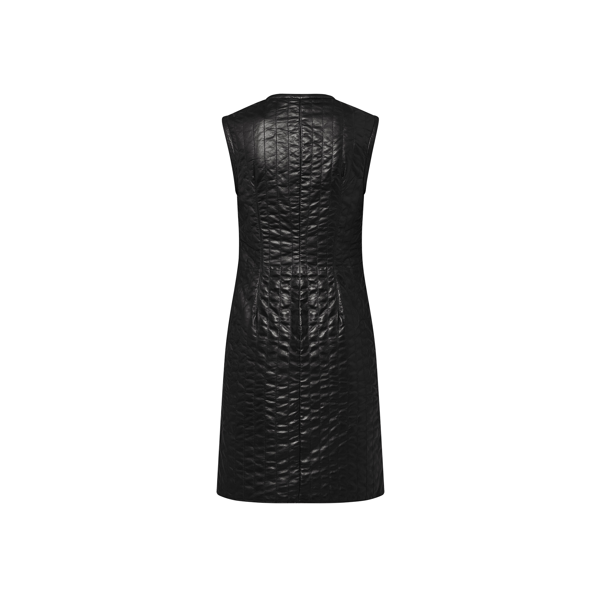 Pinstripe Leather Fitted Dress - 3