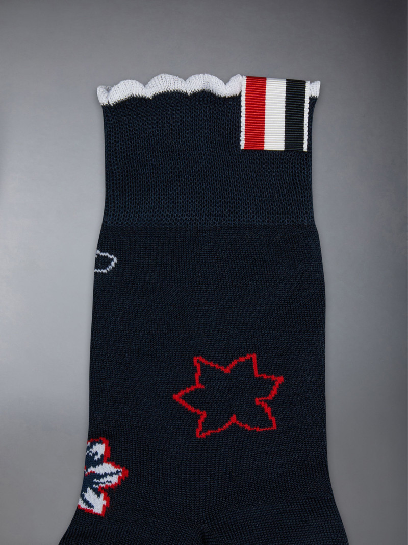 Thom Browne Cotton Hector Floral Scalloped Ankle Socks outlook