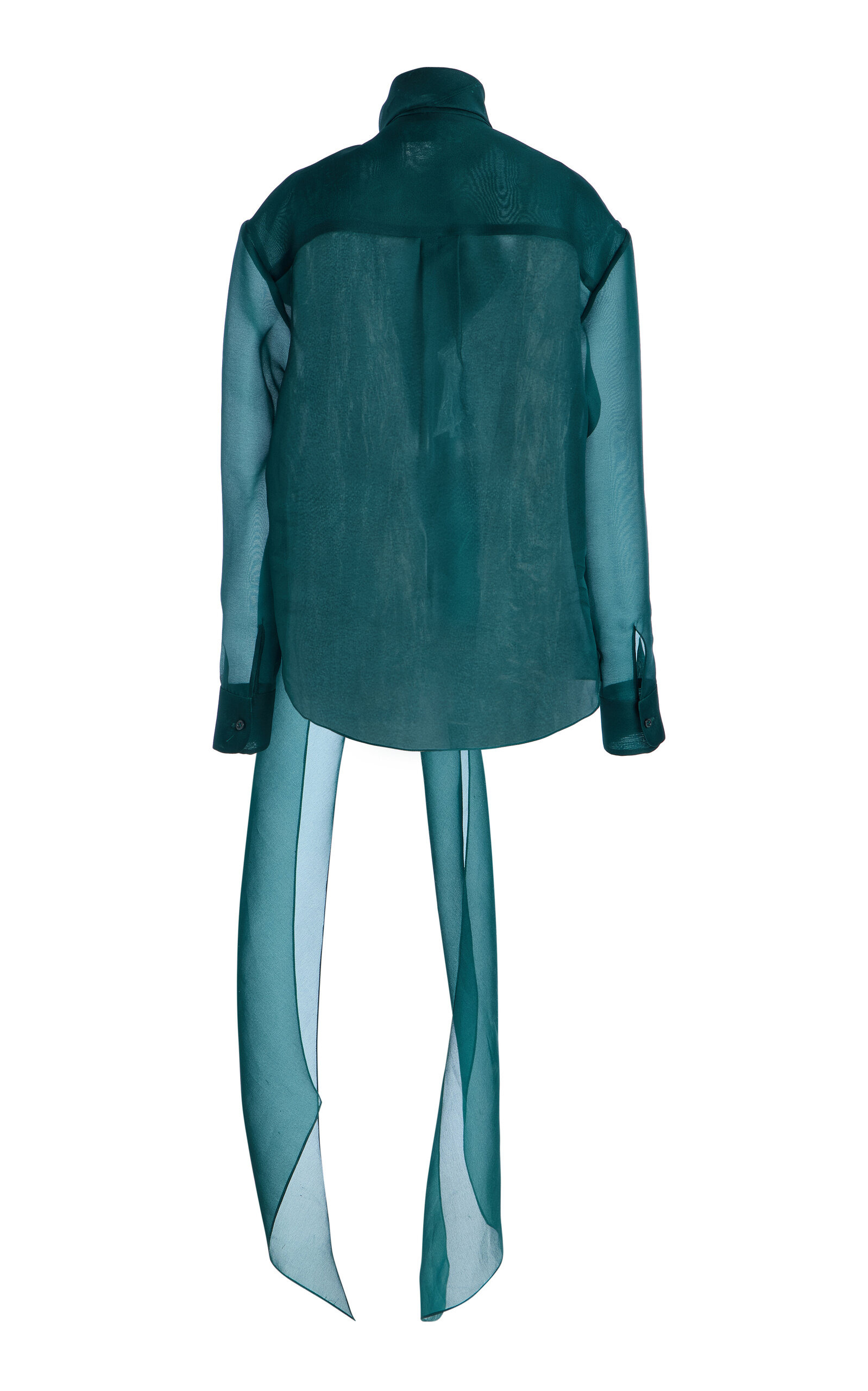 Tie-Neck Silk Shirt dark green - 3