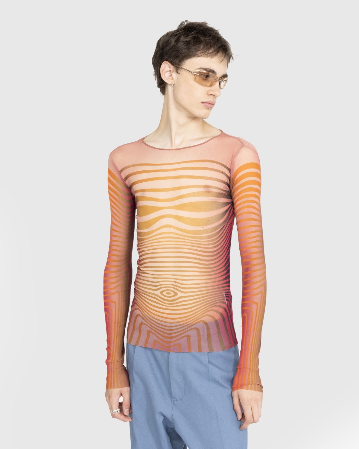 Jean Paul Gaultier – Crewneck Long Sleeves Printed Morphing Stripes Red - 2