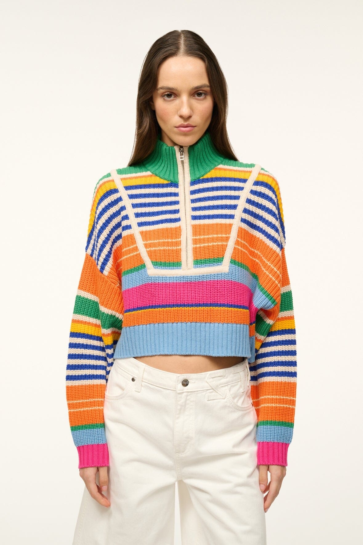 STAUD CROPPED HAMPTON SWEATER MULTI BAYADERE STRIPE - 2