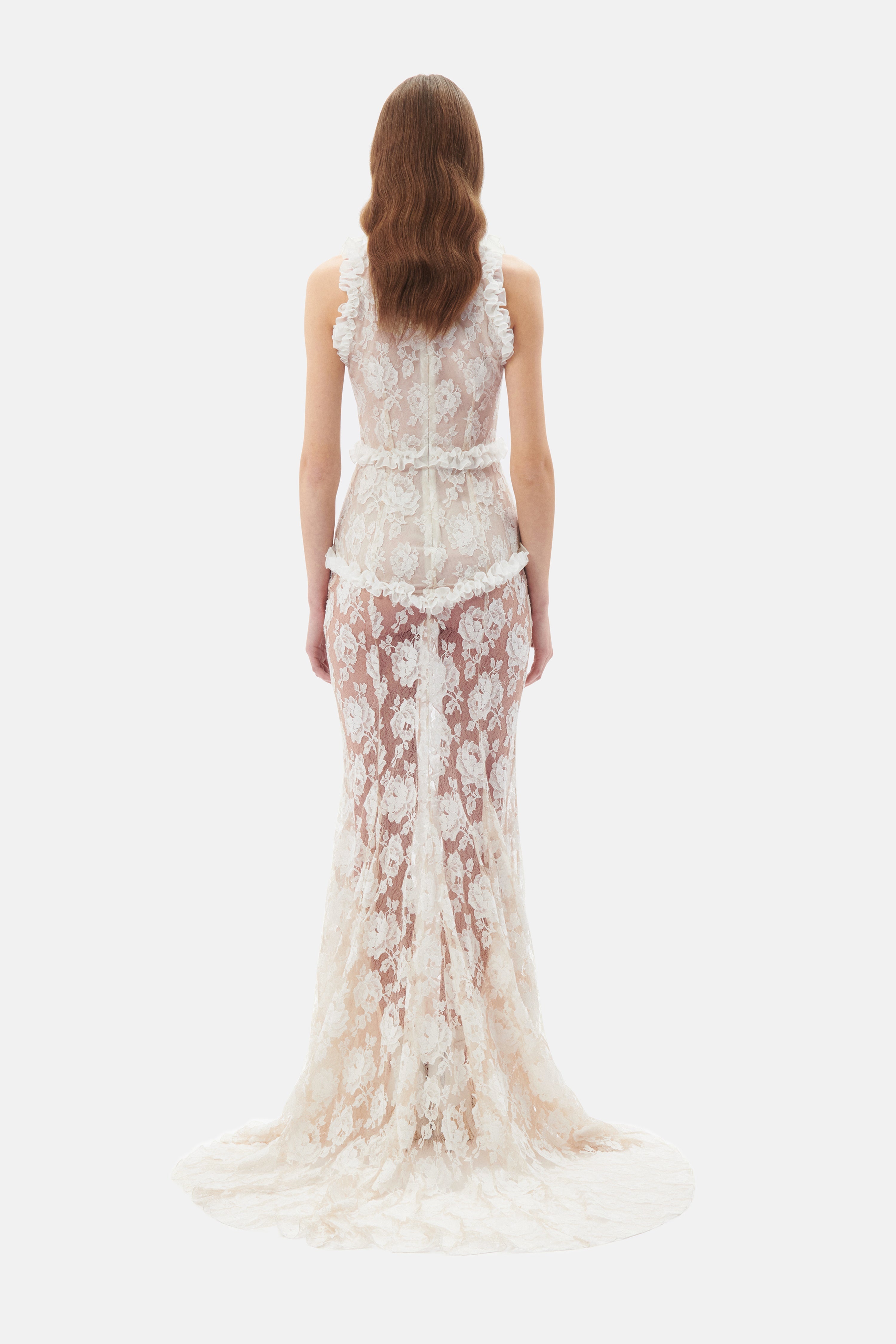 LACE EVENING DRESS WITH VELVET BOWS - 5
