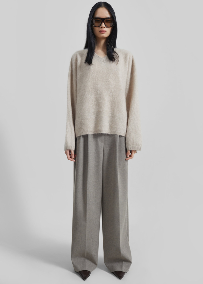 Haflso Pleated Wide Trousers - Beige Melange 6