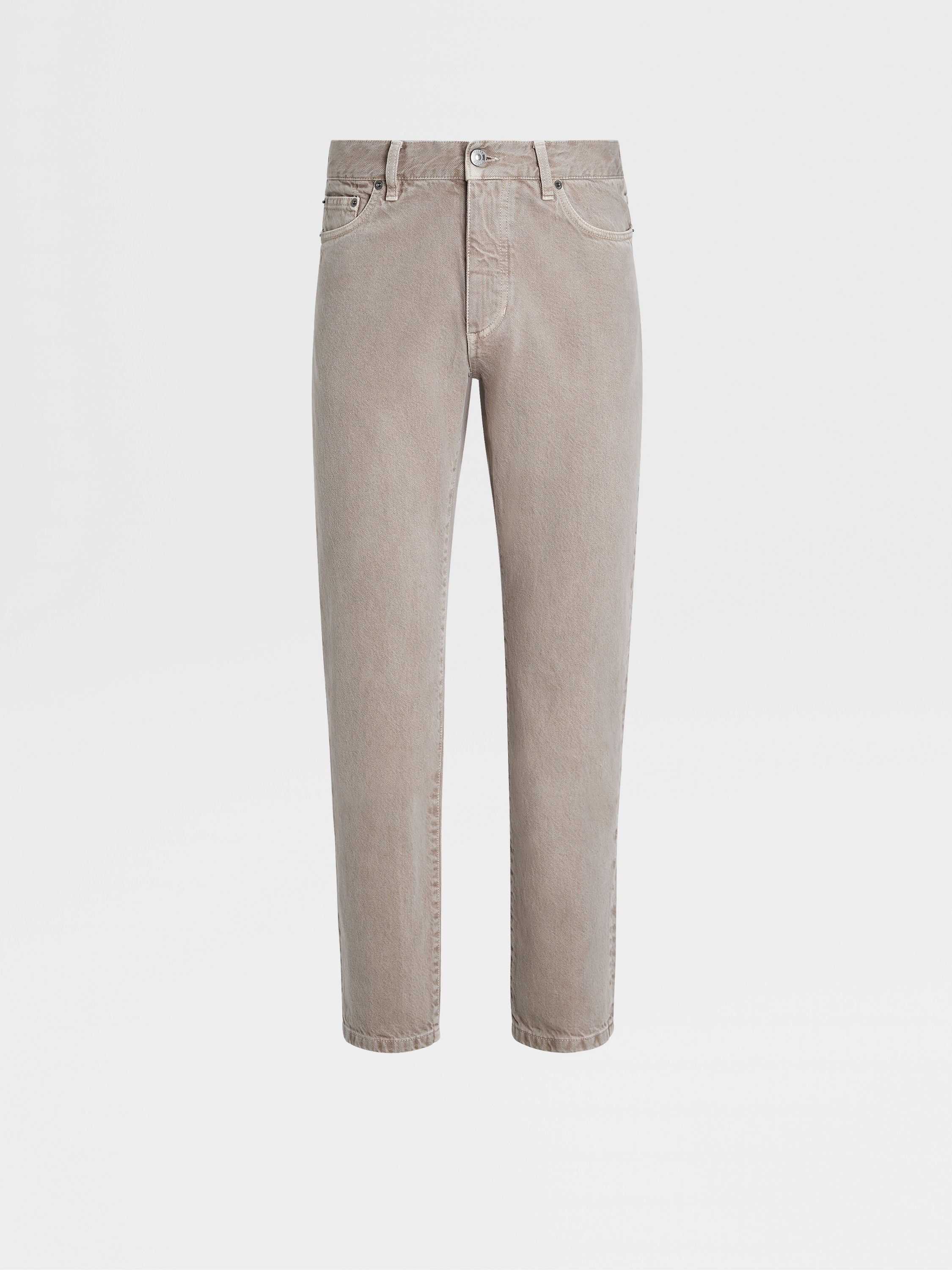 LIGHT TAUPE MARBLED COTTON ROCCIA JEANS - 1
