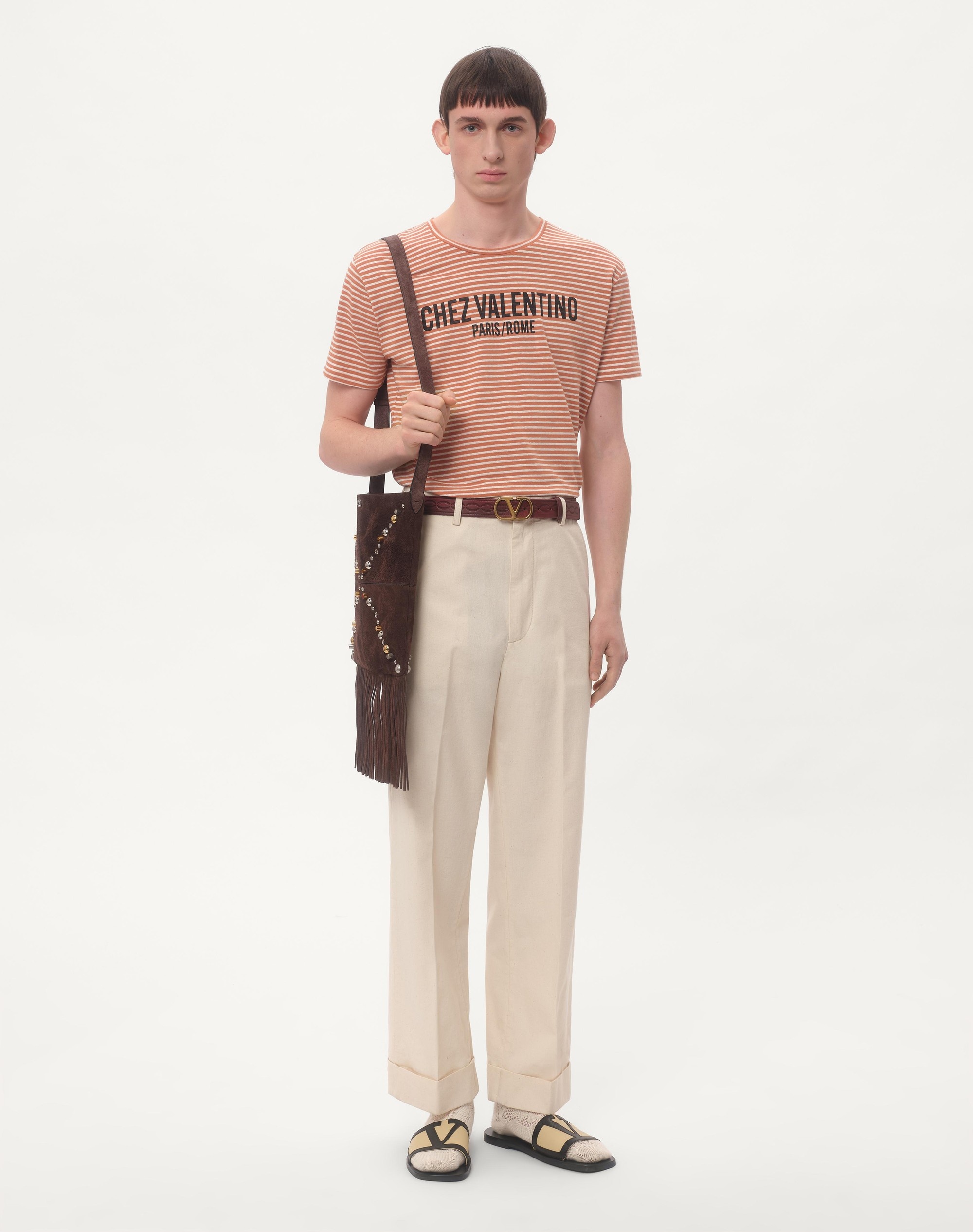 STRIPED COTTON T-SHIRT WITH CHEZ VALENTINO PRINT - 2